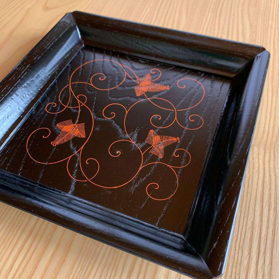 蒔絵四方盆鶴松 蒔絵四方盆鶴松